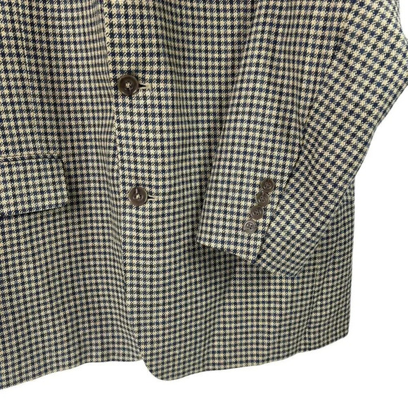 Club Room Pantex Silk Wool Blend Mens 42R Blazer Jacket Coat Brown Blue Gingham - Picture 5 of 11
